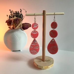 SOLD - Handmade Clay Earrings - Pink Clouds